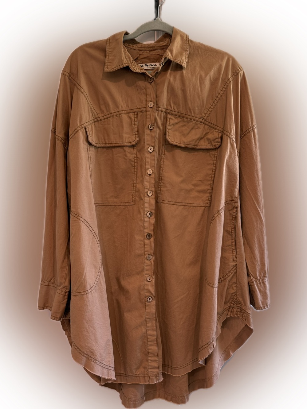 We The Free Tan Button-Front Utility Shirt Jacket